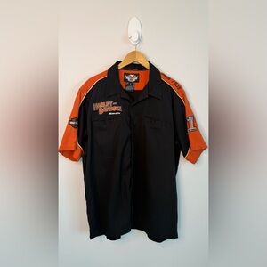 Harley-Davidson Button Up Shirt Black Orange Racing Style XL